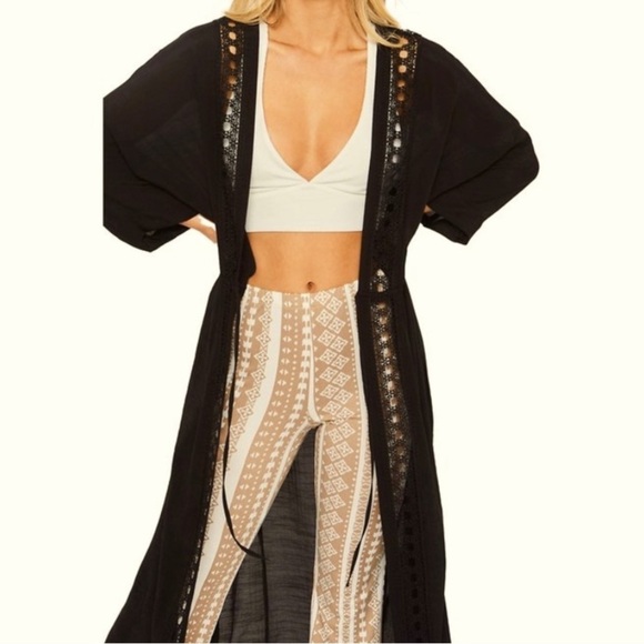 Love Tree Womens Crochet Sheer Linen Cover Up Maxi Kimono - Picture 3 of 5